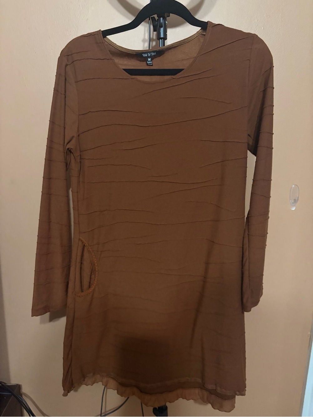 Casual Long-Sleeve Brown Tunic Dress